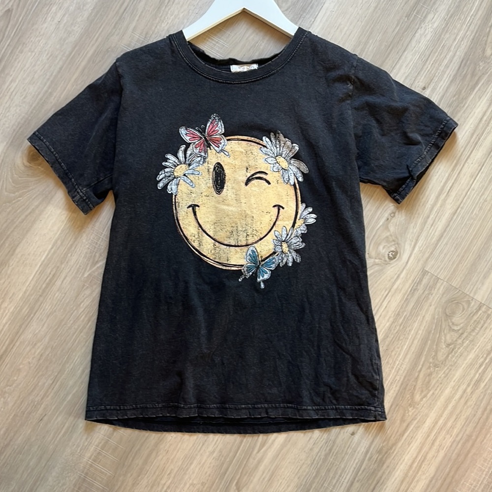 Refined Canvas Floral Smiley Face T Shirt Brown Small